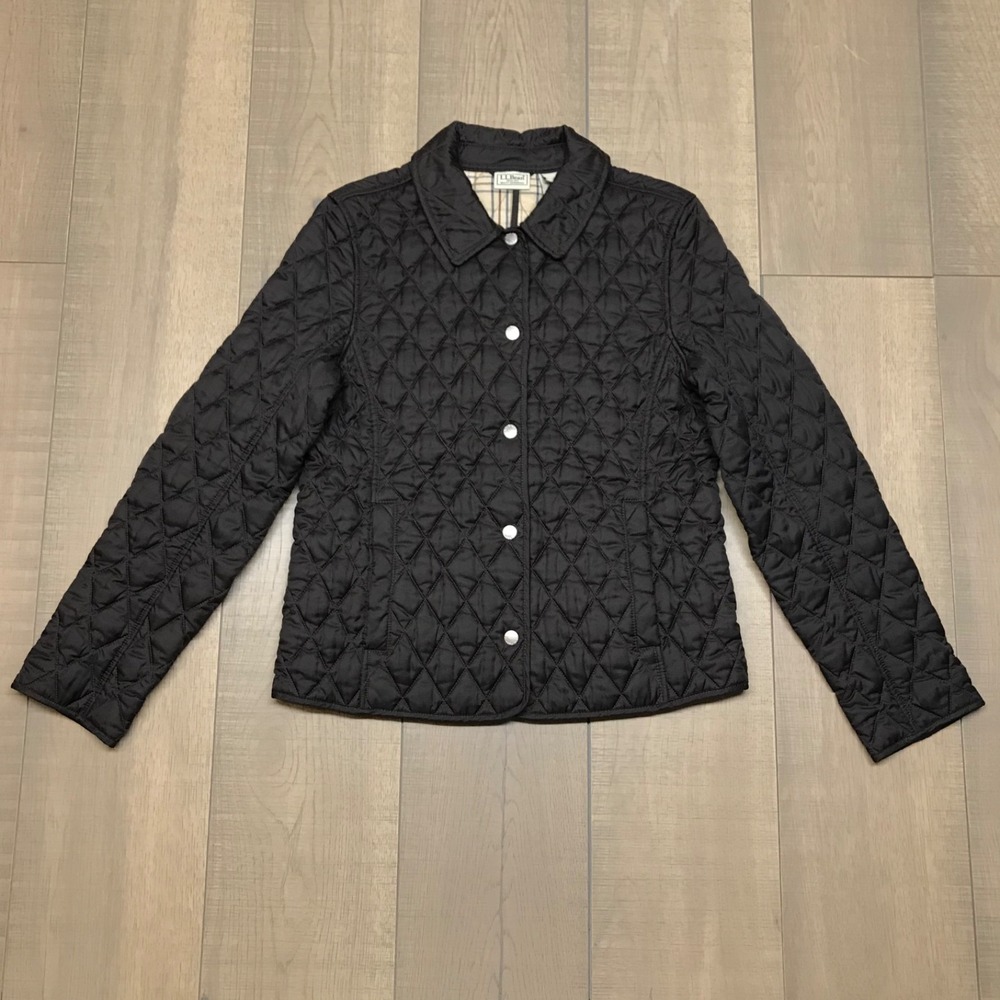 L.L. Bean Jacket Womens Size S Brown Quilted Plaid Lined Snap Riding Barn Chore‎